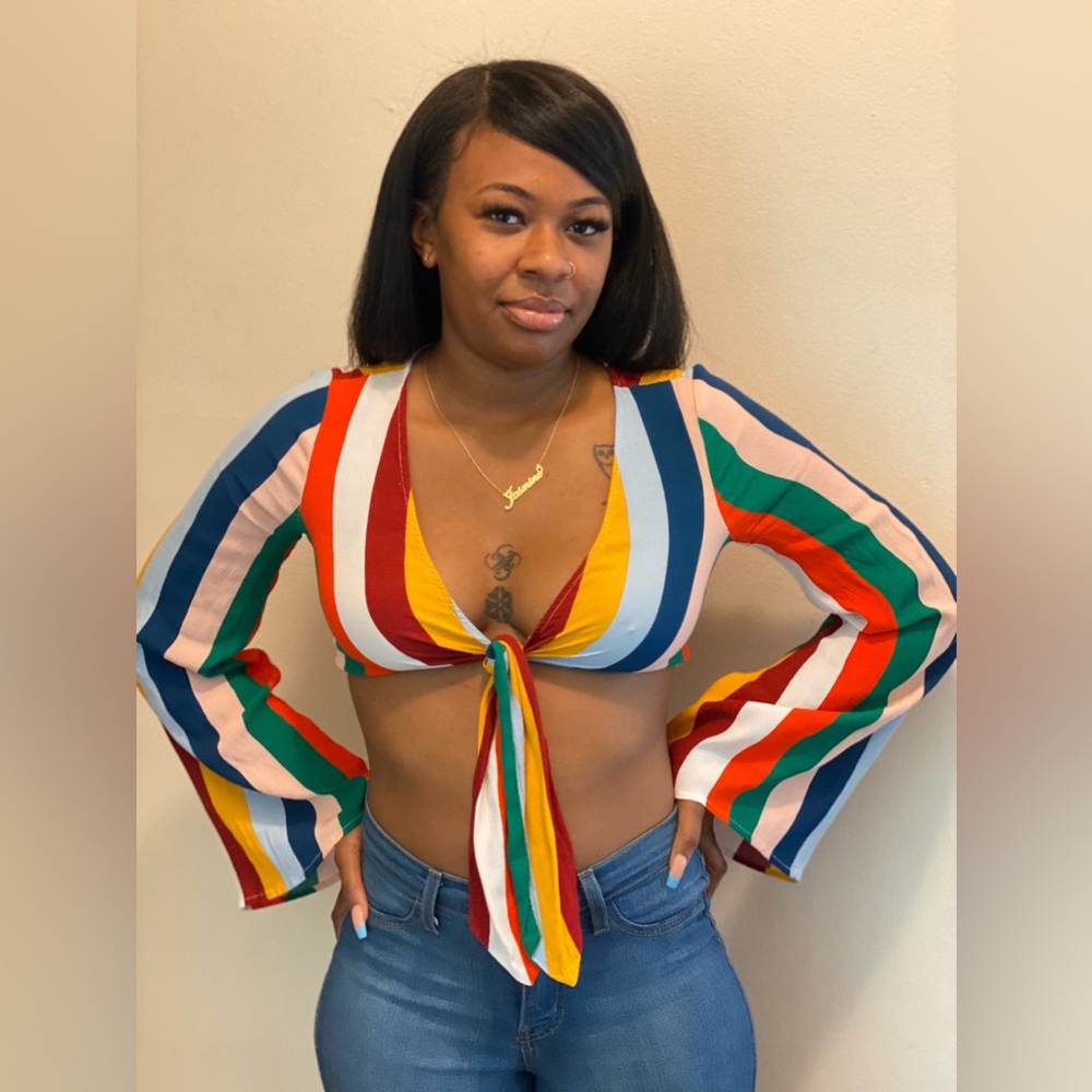 Tie front striped crop top